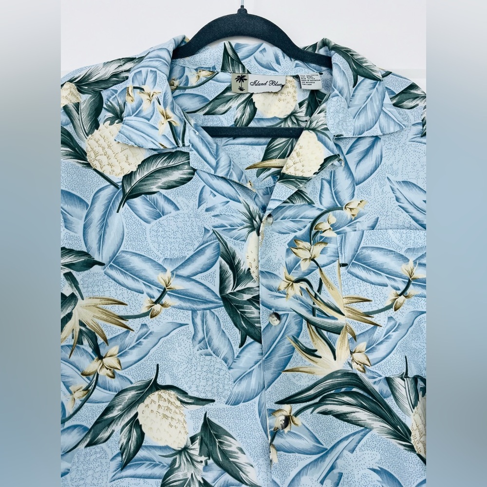 Island Blue Men’s Tropical Print Light Blue Shirt, Size XXL - Picture 2 of 8
